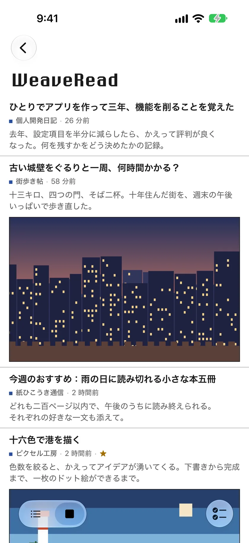 未読の記事だけを表示したタイムライン。